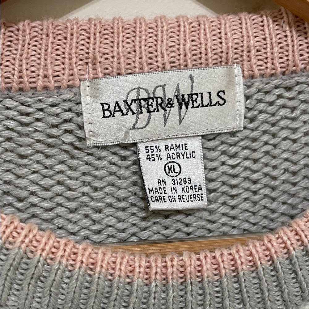 VINTAGE Patchwork Heart Knit Sweater - Pink, Gray & Cream, SIZE XL - Picture 7 of 8